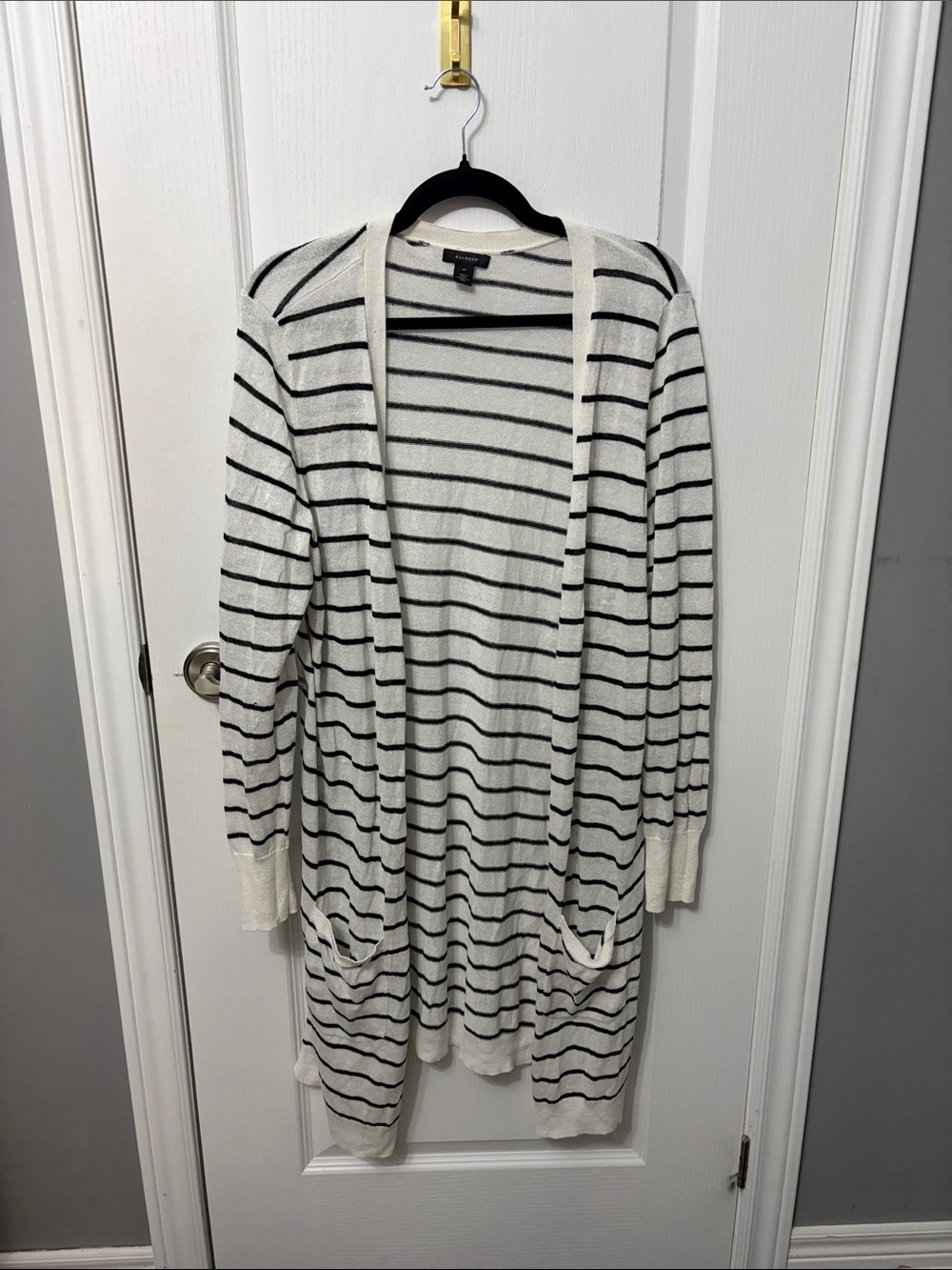 Halogen White and Black Striped Open-Front Cardigan
